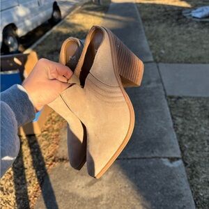 Marc Fisher Tan Suede Cutout Block Heel Booties